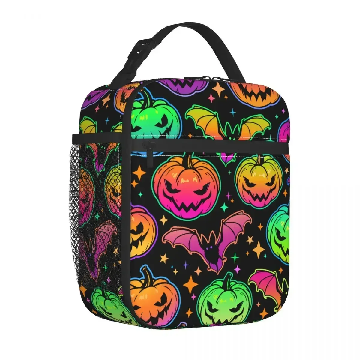 Halloween Pumpkins Bats Insulated Lunch Bag Portable Reusable Thermal Bag Tote Lunch Box Work Picnic Men Women