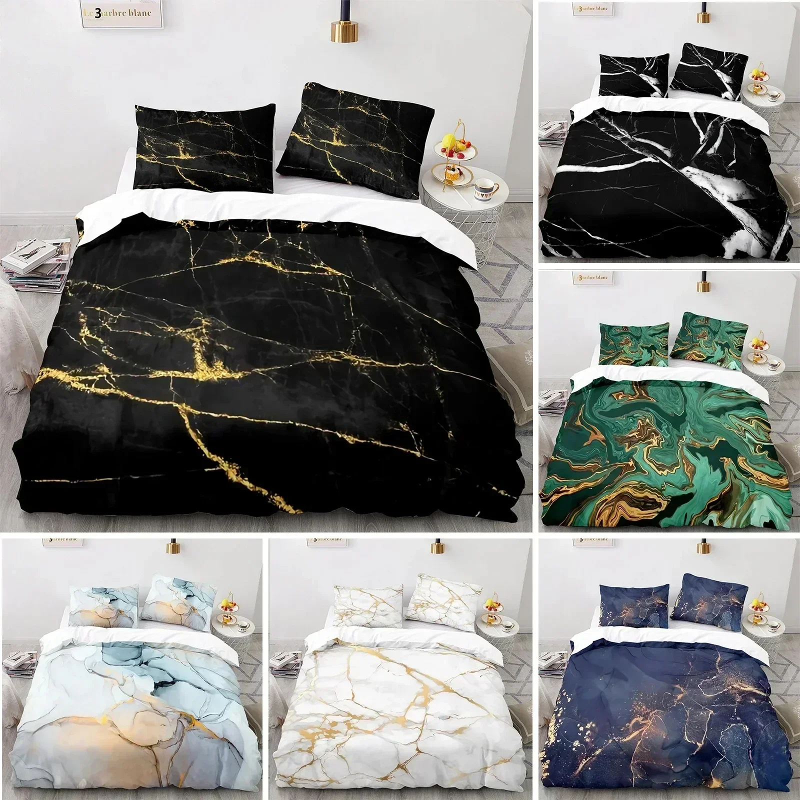 Black Gold Metallic Marble Duvet Cover Sets QueenKingFullTwin Size Foil Print Glitter Bedding Sets for Teen Boy Girls Men Women