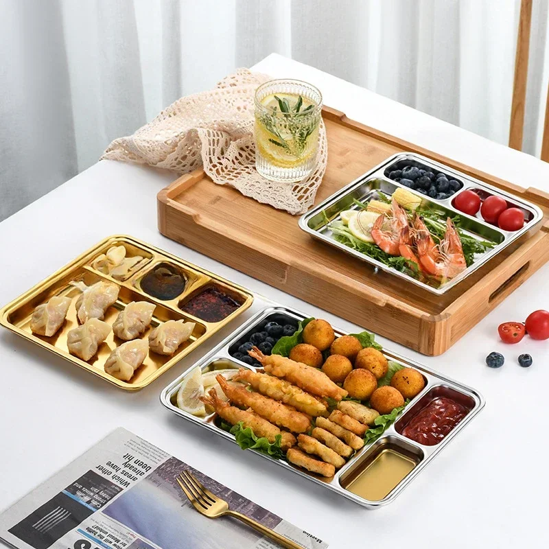 304 Stainless Steel Korean Style Divided Plate Creative Platter Buffet Plate Snack Multi-purpose Plate
