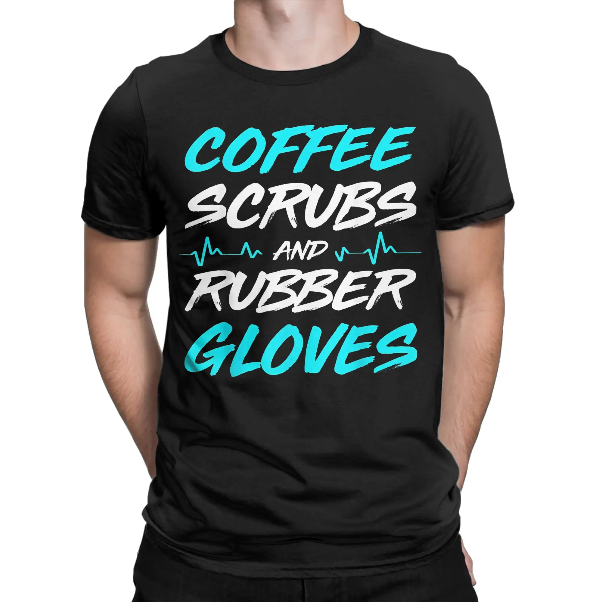 Coffee Scrubs And Rubber Gloves Medical Nurse  T-Shirt For Men Women 100%Cotton Tops Shirts Casual  O-neck Short Sleeve