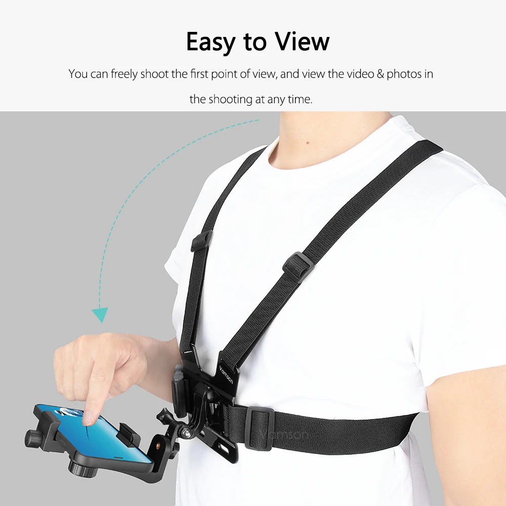 Vamson Chest Strap Mobile Phone Holder for iPhone 13 Belt Harness Strap Mount for Gopro Hero 12 11 10 9 8 7 Insta360 Dji Camera