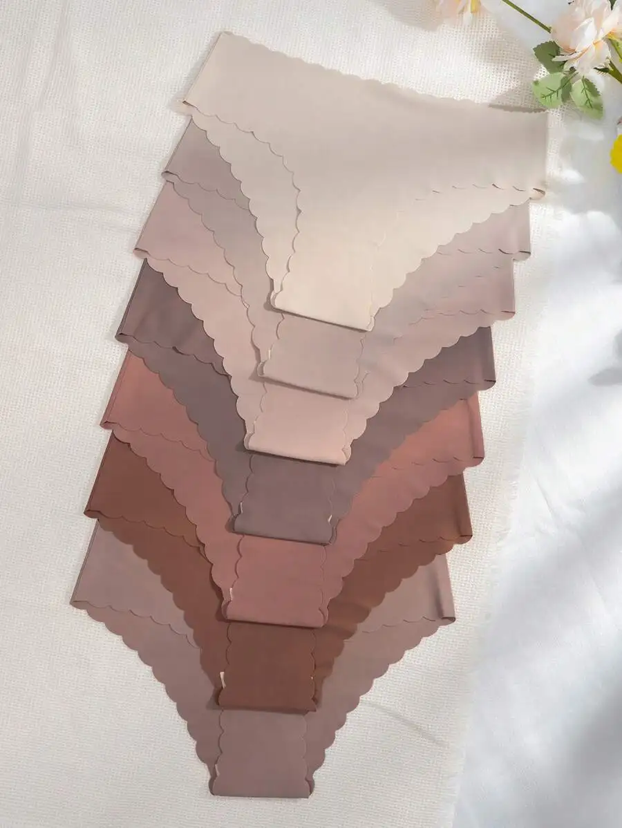 

Solid Color Scallop Edge Invisible Triangle Panties Set Of 7