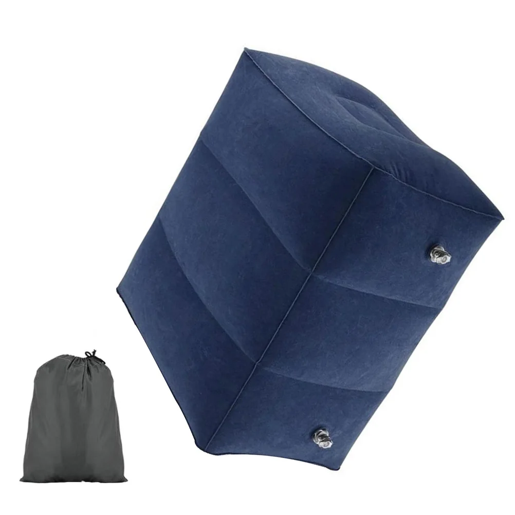 

1pc Inflatable Footrest Stool Dark Blue Foldable Adjustable For Travel Foot Cushion Pillow Flocking Material Multi Use Outdoor