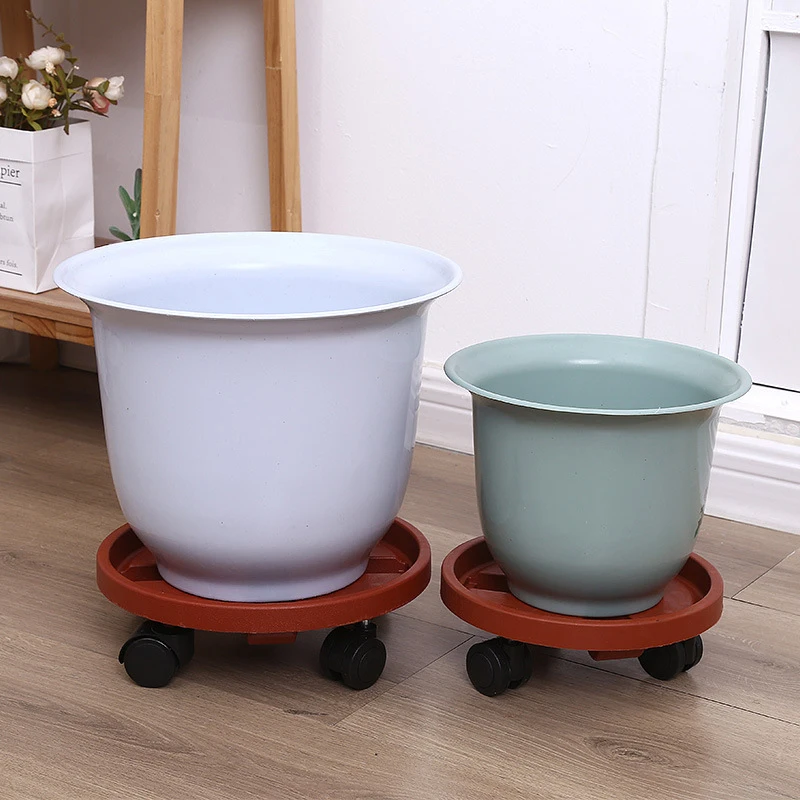 Removable Plant Stand Flower Pot Tray With Universal Wheels Breathable Heavy Rolling Flower Pot Rack Circular Flowerpot Tray