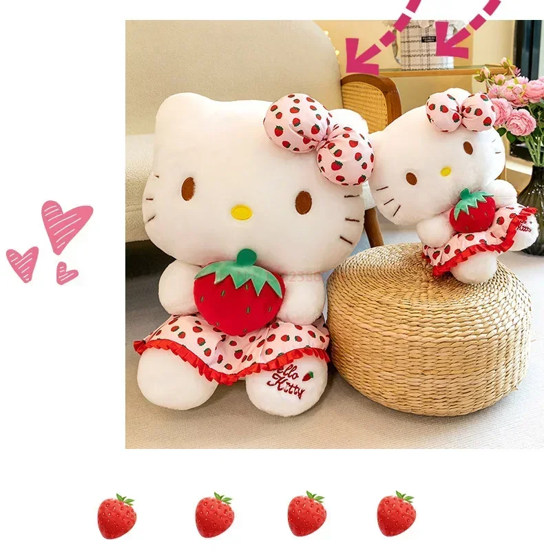 30 ~ 60Cm Nieuwe Sanrio Kawaii Hello Kitty Aardbei Pluche Speelgoed Kt Kat Pop Meisje Kamer Decoratie Slaapkussen Kinderen Kerstmis Cadeau