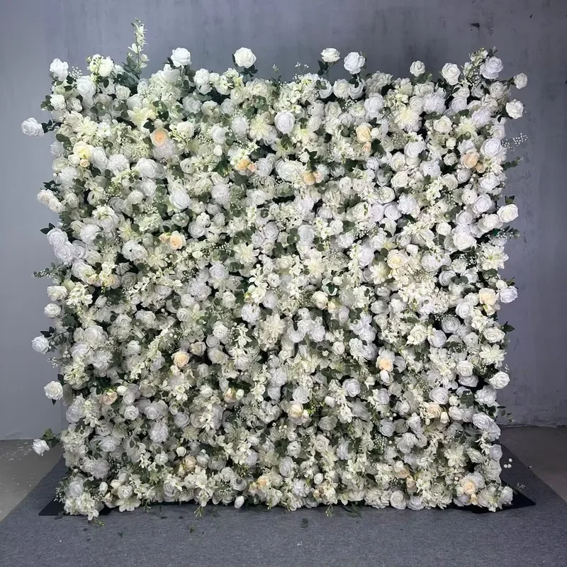 Customized 8ft White Flower Backdrop Roll-up Flower Wall for Mother's Day Easter Christmas Decoration High End End Floral