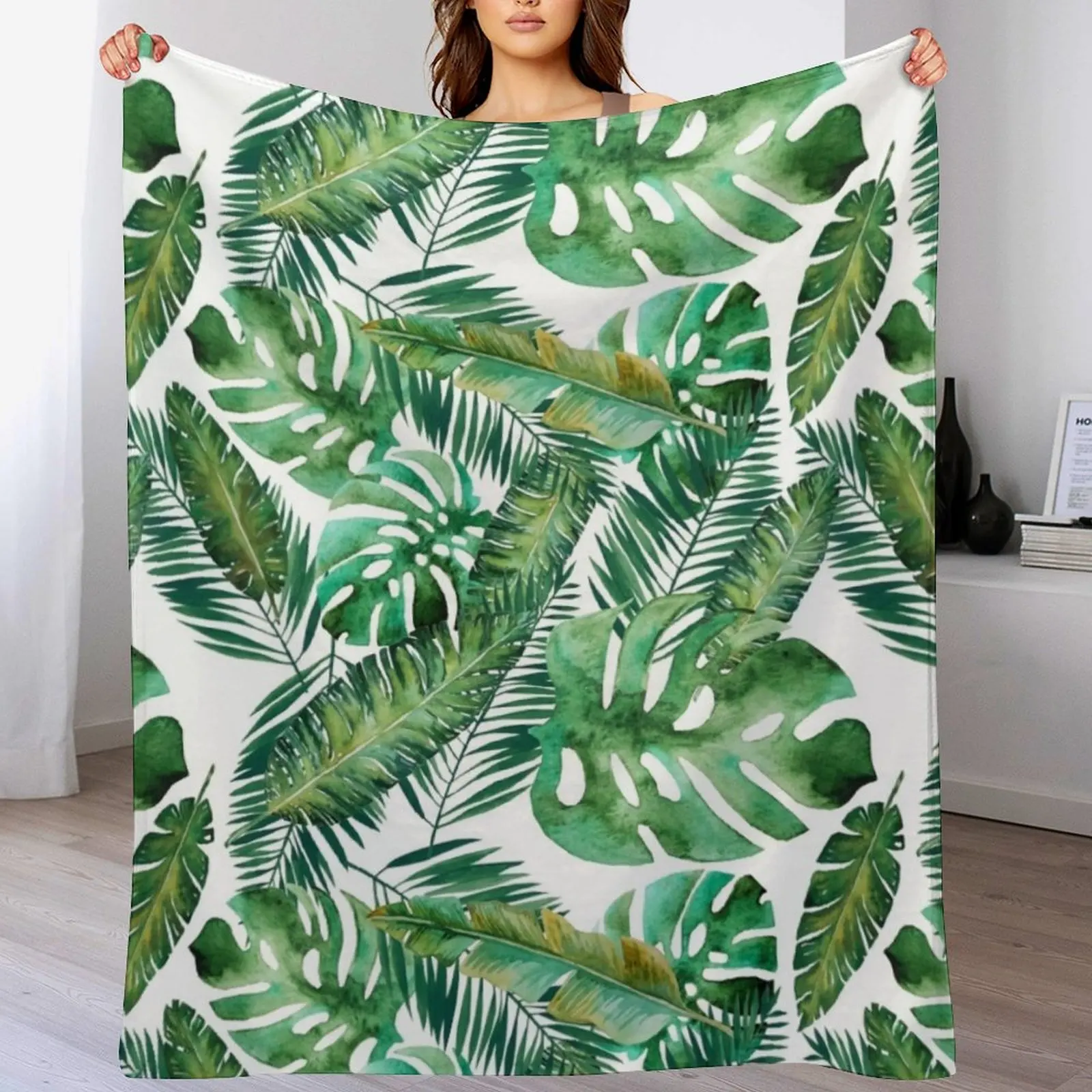 Monstera Banana Palm Leaf Throw Blanket Long Lasting Soft Plush Blanket for Daily Use