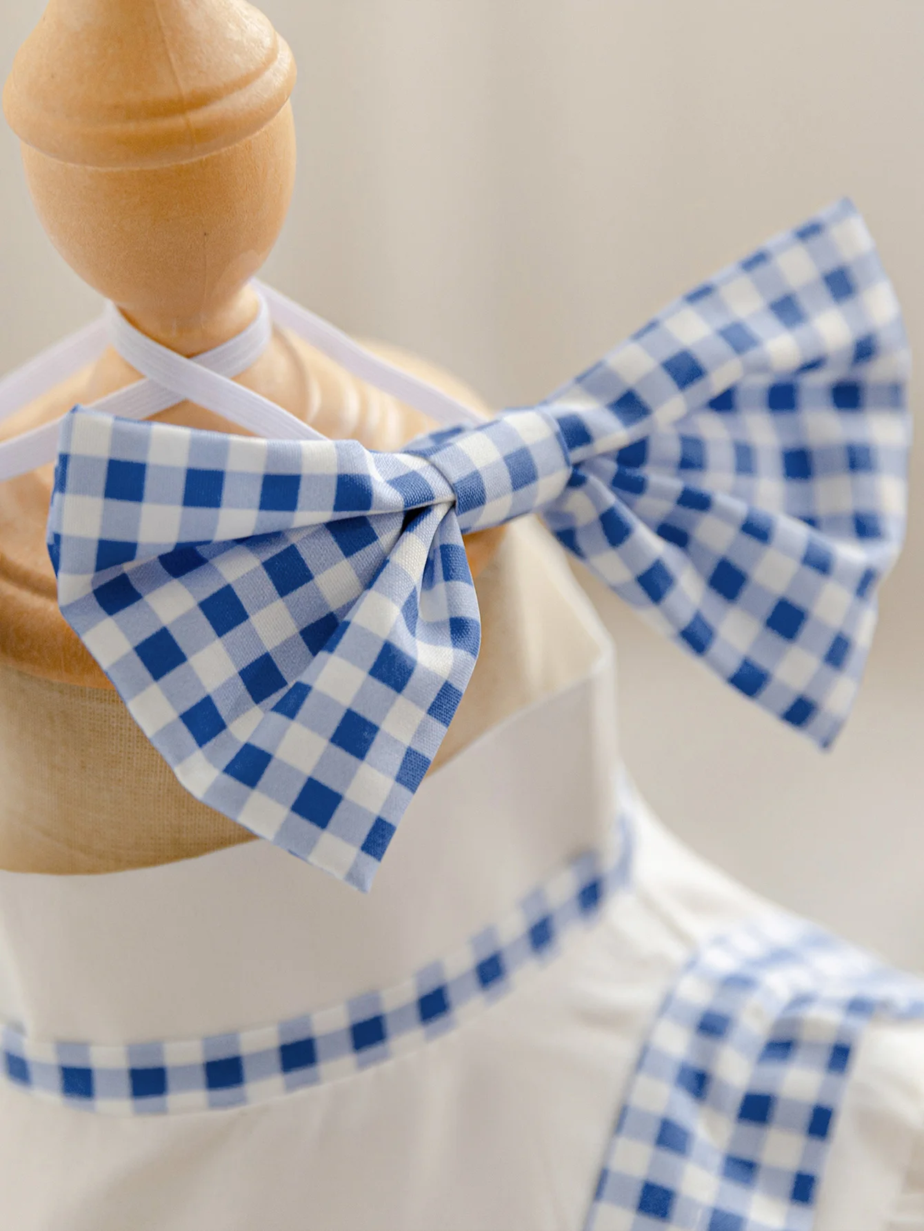 Mädchen Ballkleid mit Schleife und Puffärmeln, Blaues Karomuster, Prinzessinnen-Cosplay, Hochzeit, Kindergeburtstag, Klavier-Auftritt Kostüm ﻿ – Detail 5