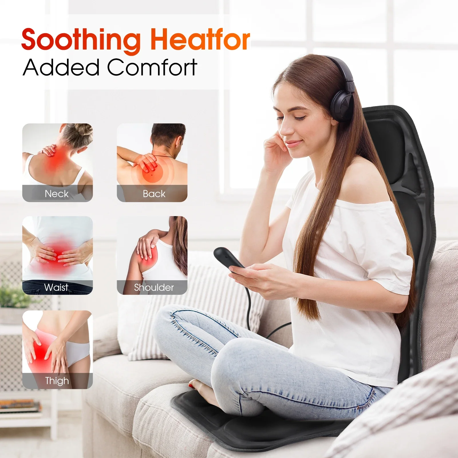 Electric Back Massager Infrared Full-Body Massage Chair Cushion Heating Vibrator Car Home Office Lumbar Neck Mattress Chair Mat