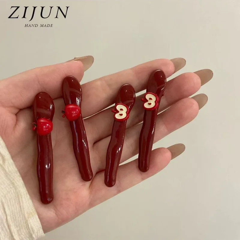 

Small Apple Hair Clips, Ancora Red Fruit Bangs Clips, Korean Cute Side Duckbill Hair Accessories