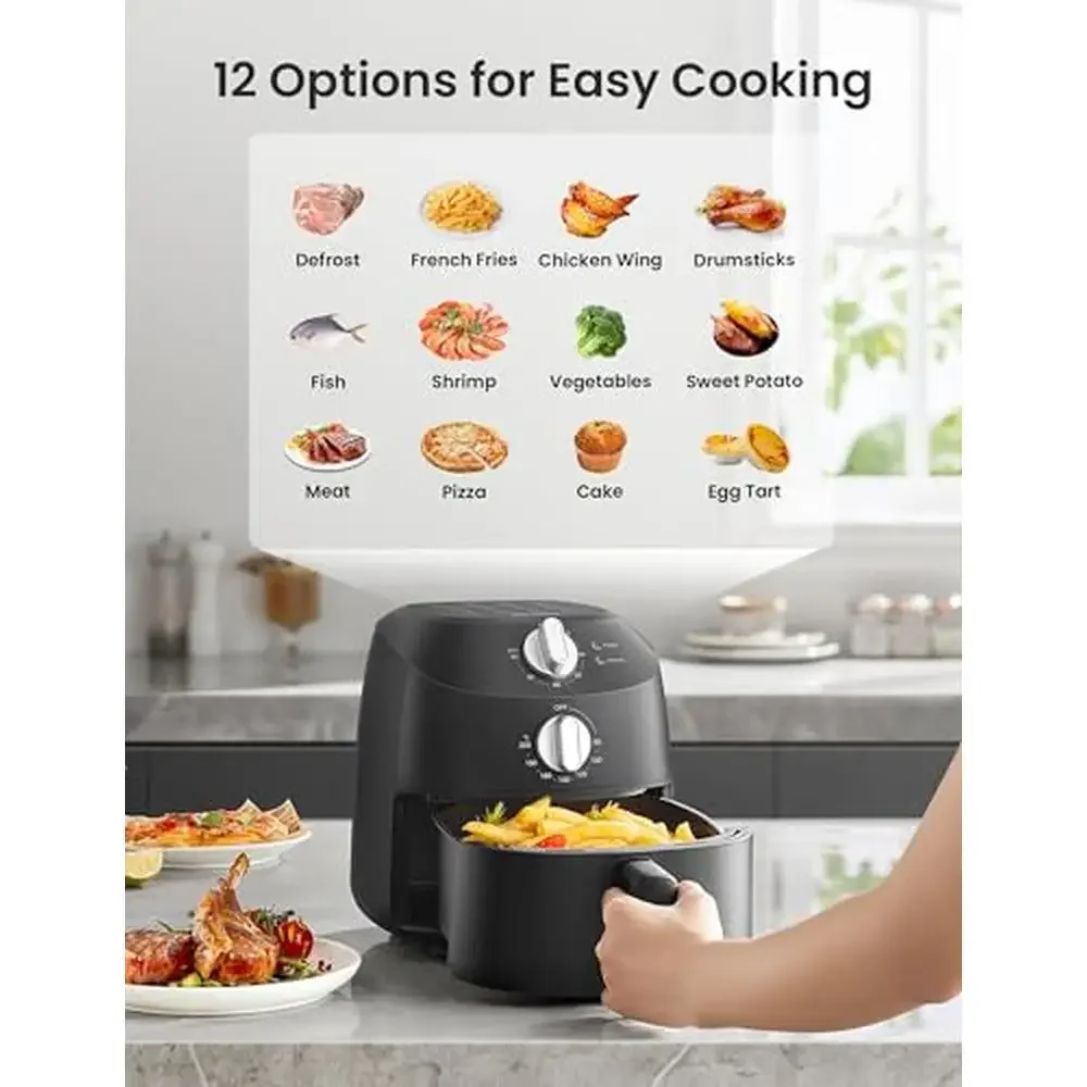 مقلاة هوائية مدمجة 2.2QT، 12 خيارًا للقائمة، مؤقت وتحكم في درجة الحرارة 180-400 ° F Dishwasher-Safe Rapid Air Circulation Tech توفير المساحة