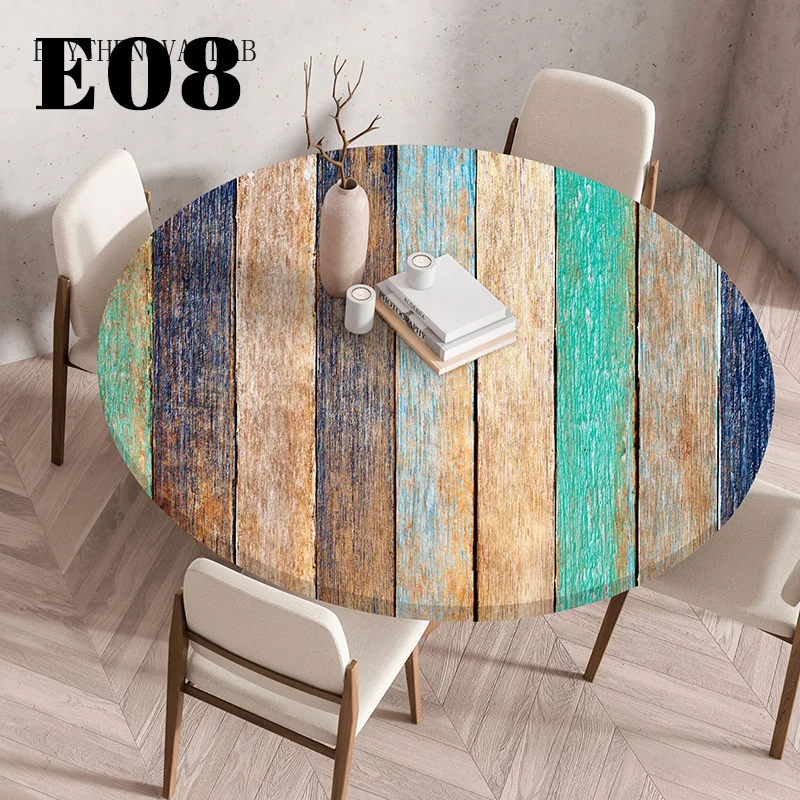 1pc Elastic Retro Wooden Texture Round Table Cover Waterproof Oilproof Decor Home Kitchen Dining Room Table Cloth 60/90/120cm