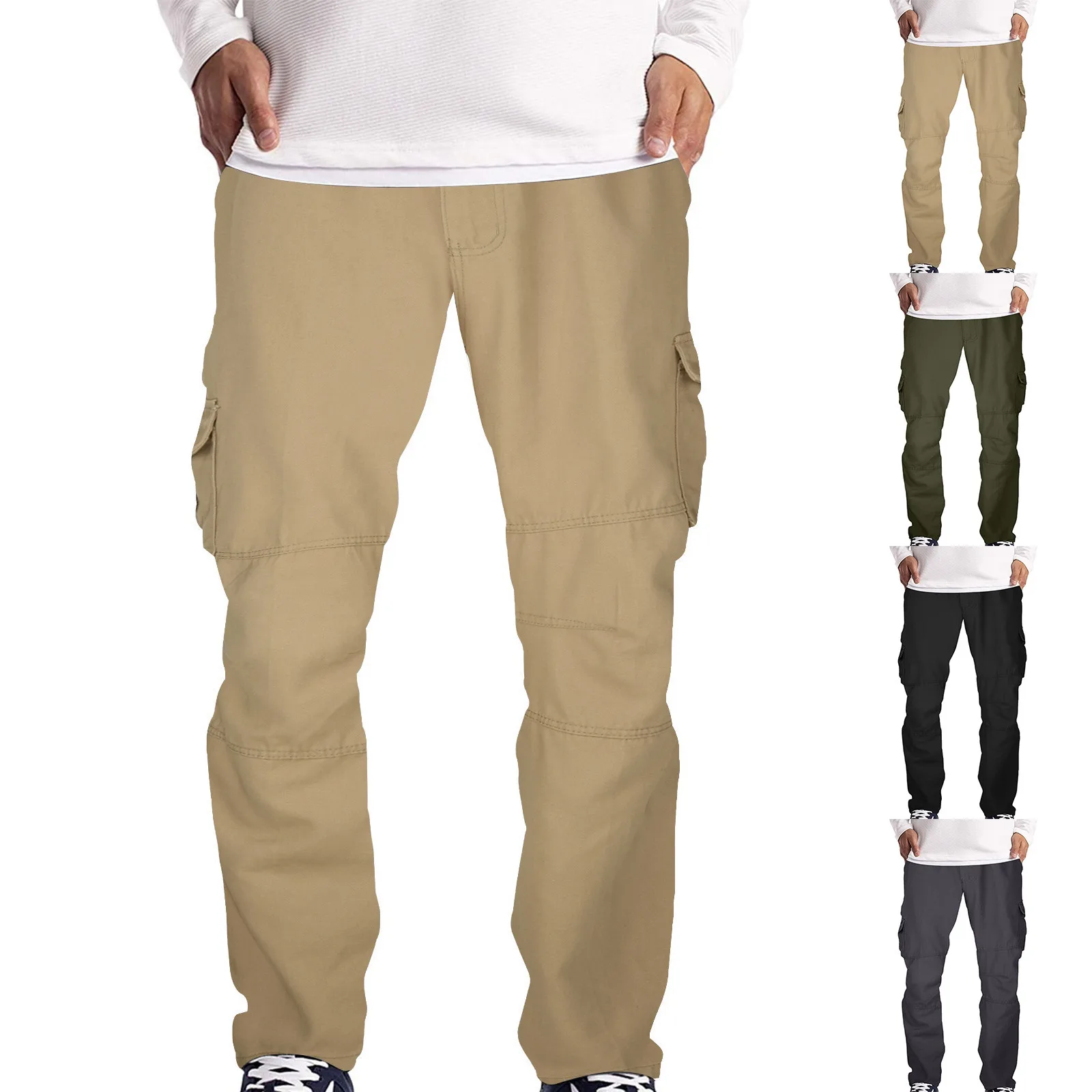 Pantalones Cargo de ajuste holgado para hombre, pantalones deportivos para correr, pantalones de chándal con cordón para exteriores, pantalones con bolsillos S, corte de bota relajado