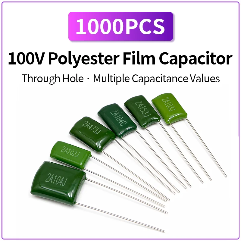 1000PCS 100V Polyester Film Capacitor 2A103J 2A104J 2A472J 2A473J 222J 223J 224J 823J Through Hole