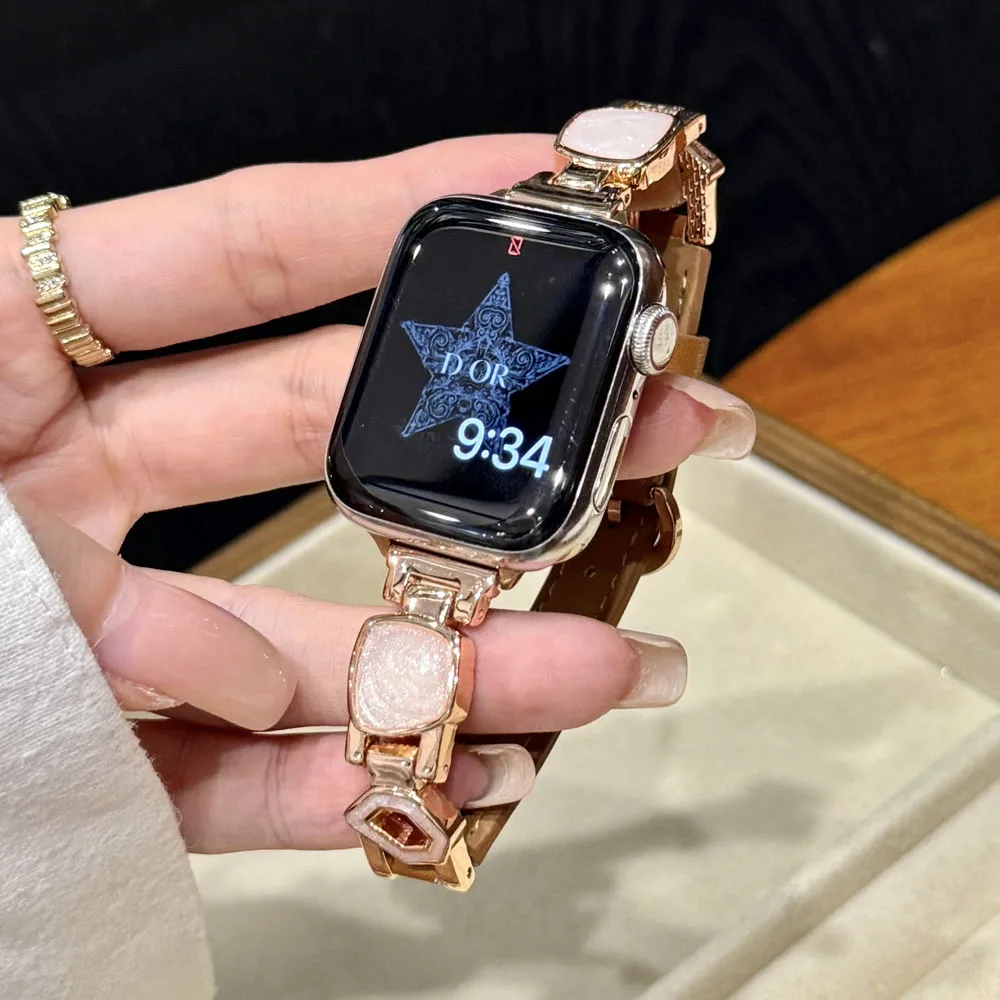 حزام جلدي نحيف لساعة أبل 41 مللي متر 40 مللي متر 38 10 46 مللي متر 42 مللي متر شريط معدني غراء لـ Iwatch 9 8 7 6 5 4 SE 45 مللي متر 44 مللي متر Ultra 49 مللي متر