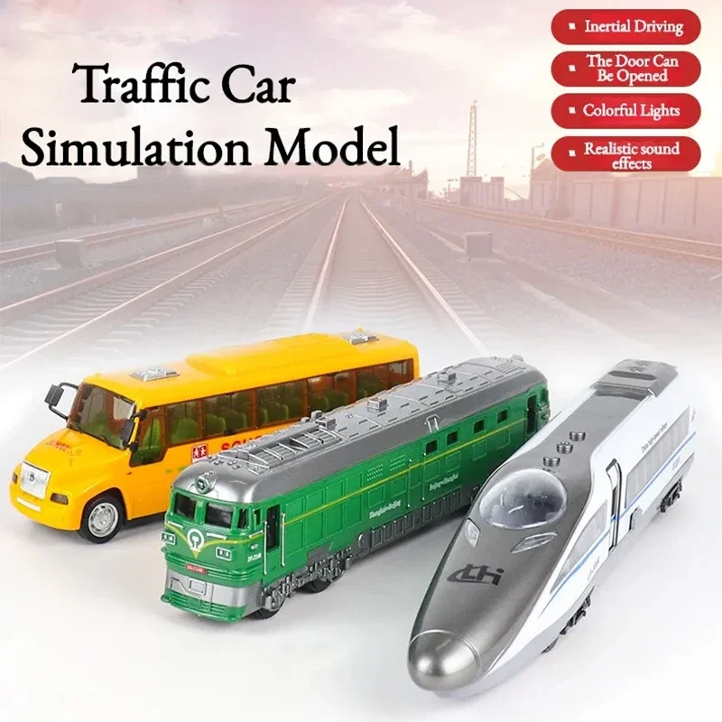 Car Model Toy Child Train CRH School Bus Simulation Traffic Inertia Car Children's Toys Colorful Lighting and Sound Kids Gift