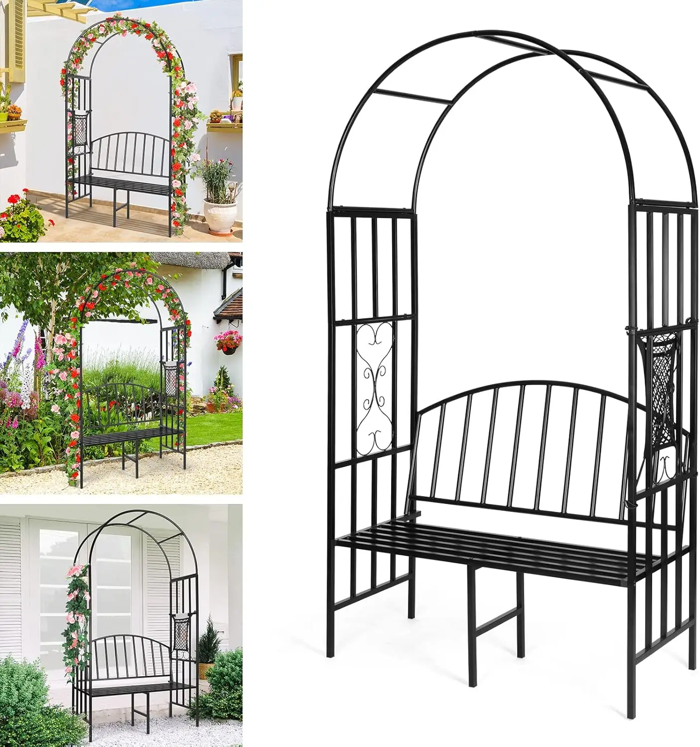 Arch Heavy Duty (Holds 660lbs-250kg) | Metal Arbor Archway for Climbing Plant & Two People Seat Bench |Outdoor Lawn Backyard Dec