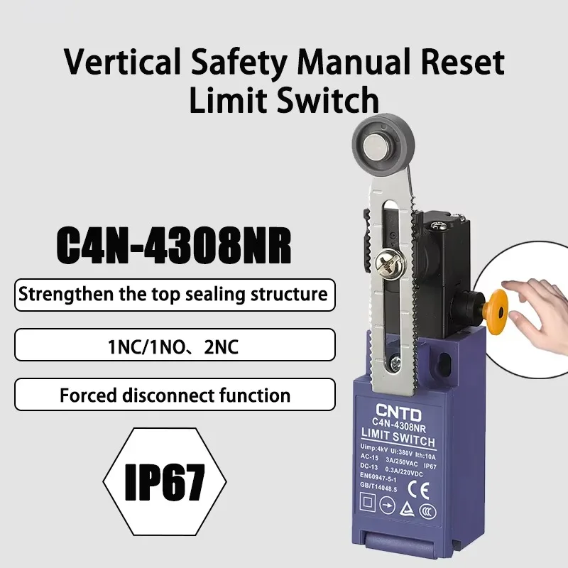 CNTD C4N-4308NR Adjustable Ball Swing Rod (Metalswing Rod Resin Ball) Vertical Manual Reset Safety Limit Switch IP67 3A 250VAC