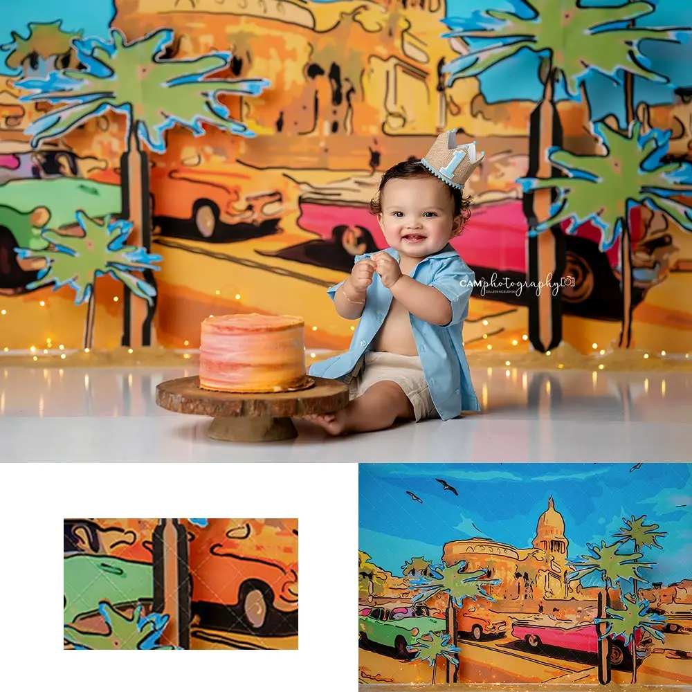 

Sunset Boulevard Backdrop Kids Baby Cake Smash Photography Props Summer Plam Trees Child Adult Birthday Photo Shoot Backgrounds