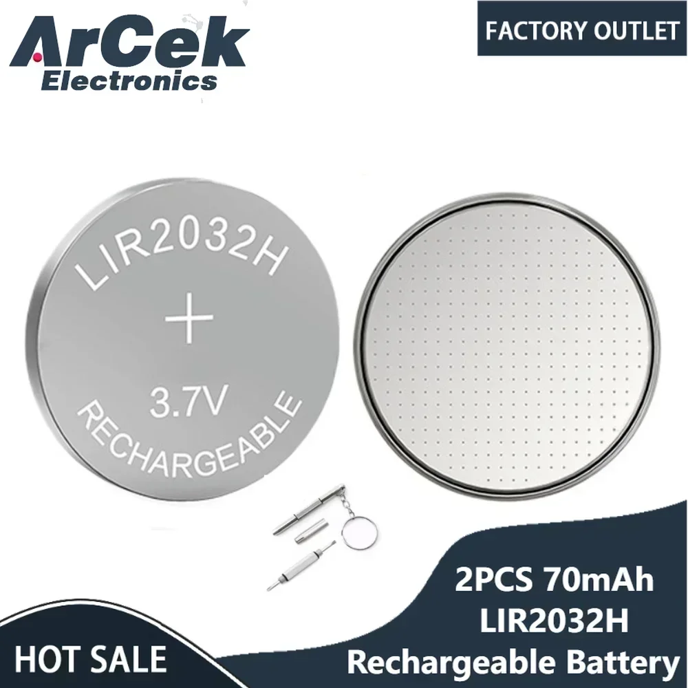 2 pièces/lot 70mAh LIR2032H batterie bouton Rechargeable au Lithium 3.7V haute capacité LIR2032 piles de monnaie peuvent remplacer CR2032
