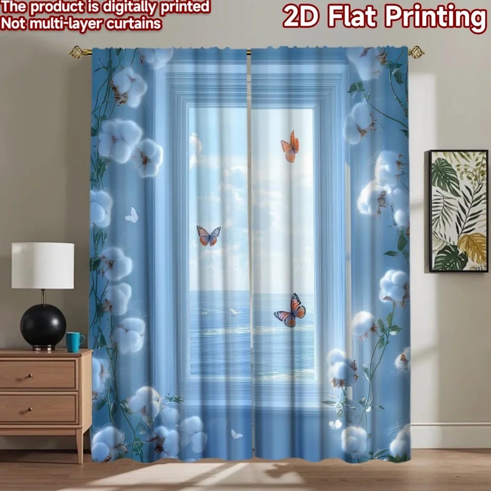 

1pc 2D flat Photography Backdrop Background cloth Butterflies by the Sea 100% Polyester Festive Wall Decor Use for New Year