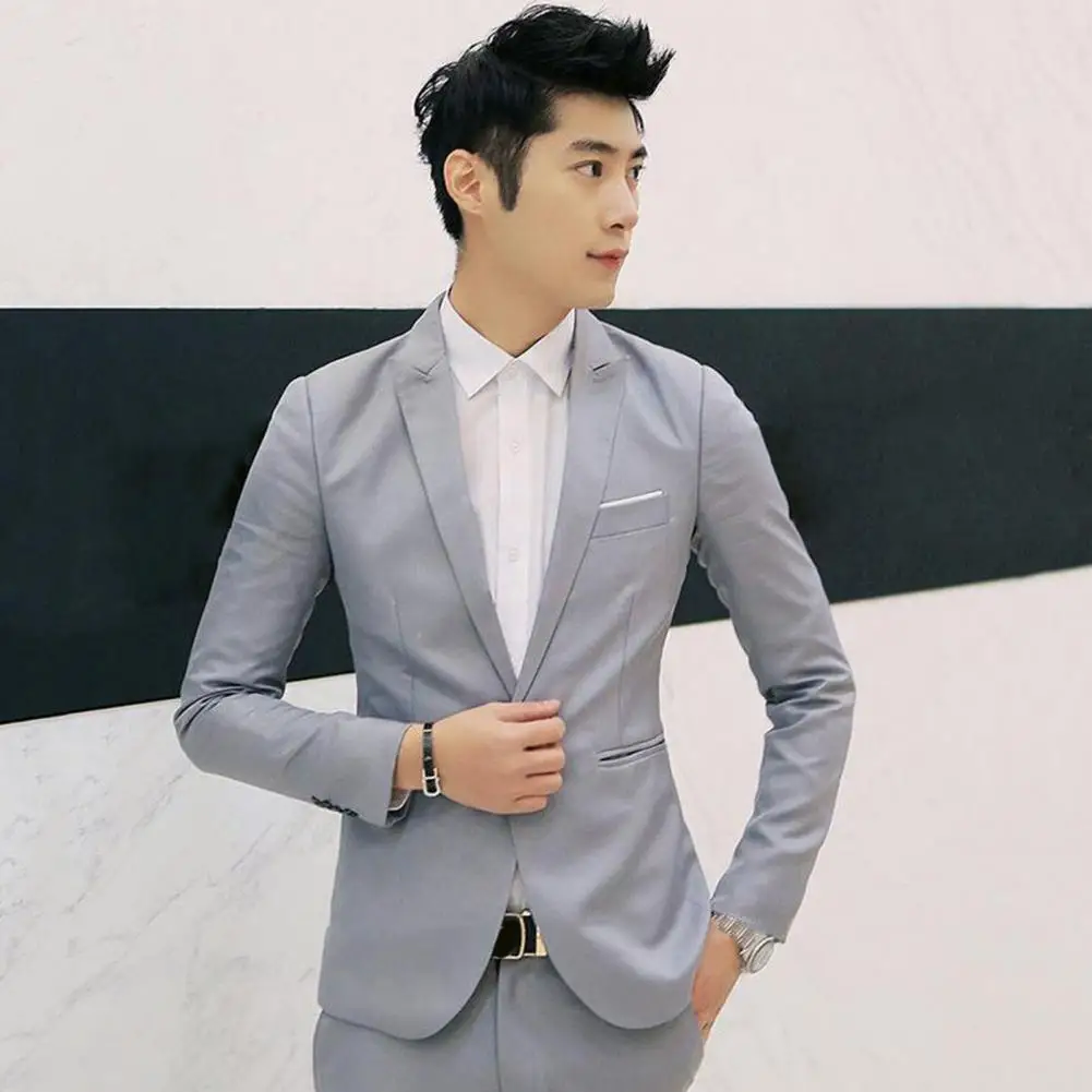 Breathable Polyester Suit for Men Elegant Men's Slim Fit Business for Wedding Office Evening Party Single Button Suit for Men