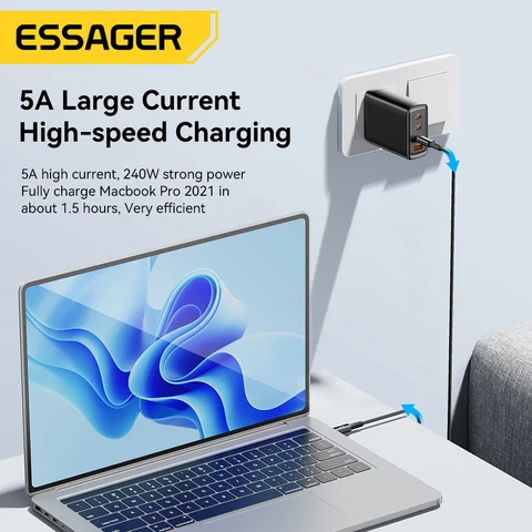 Essager 240 Вт USB-C Кабель 67 Вт Быстрая Зарядка 6A для Xiaomi и Redmi — фото устройства