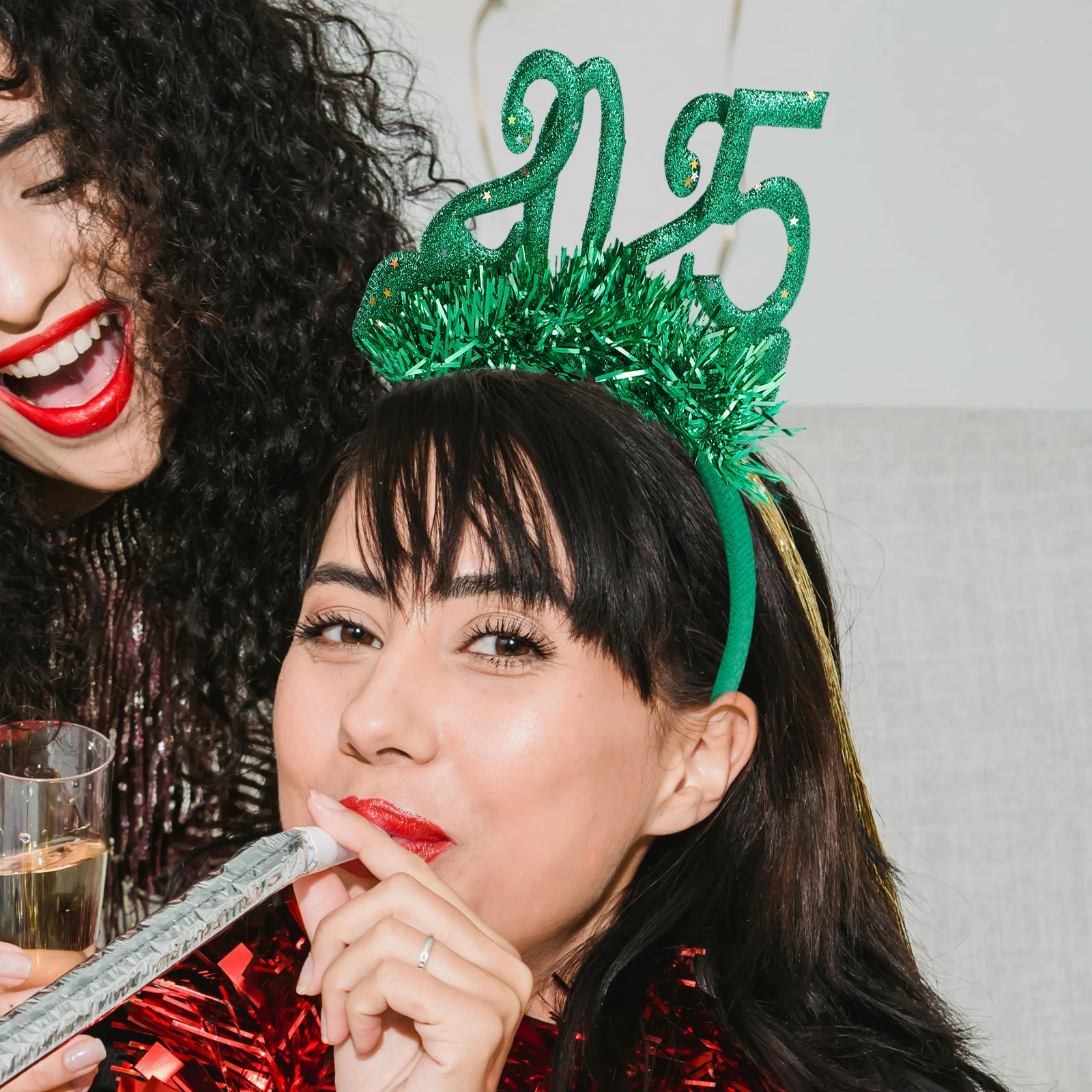 

Christmas New Year Headband 2025 Gold Foil Glitter Green Holiday Hair Hoop Head Boppers Headpiece Party Supplies New Years Eve