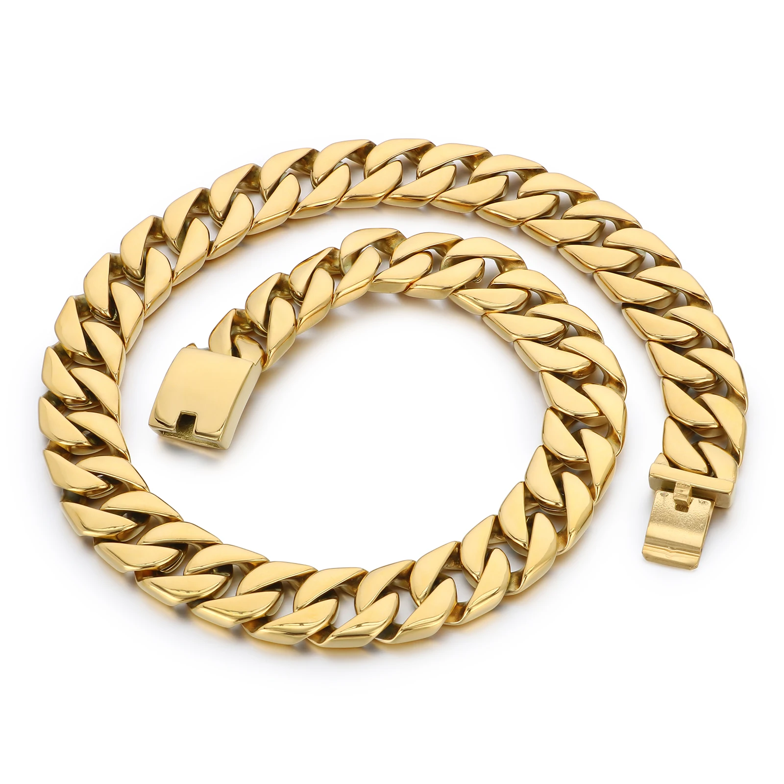 Cuba Chain Heavy Link Necklace For Women Men HipHop Thick Gold Color Polished/Brushed Stainless Steel Jewelry