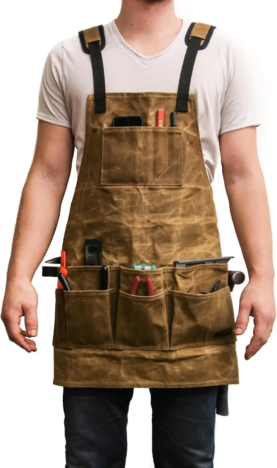 

Durable Waxed Canvas Tool Apron for Carpenters and Woodworking, Heavy-Duty Workwear with Multiple Pockets