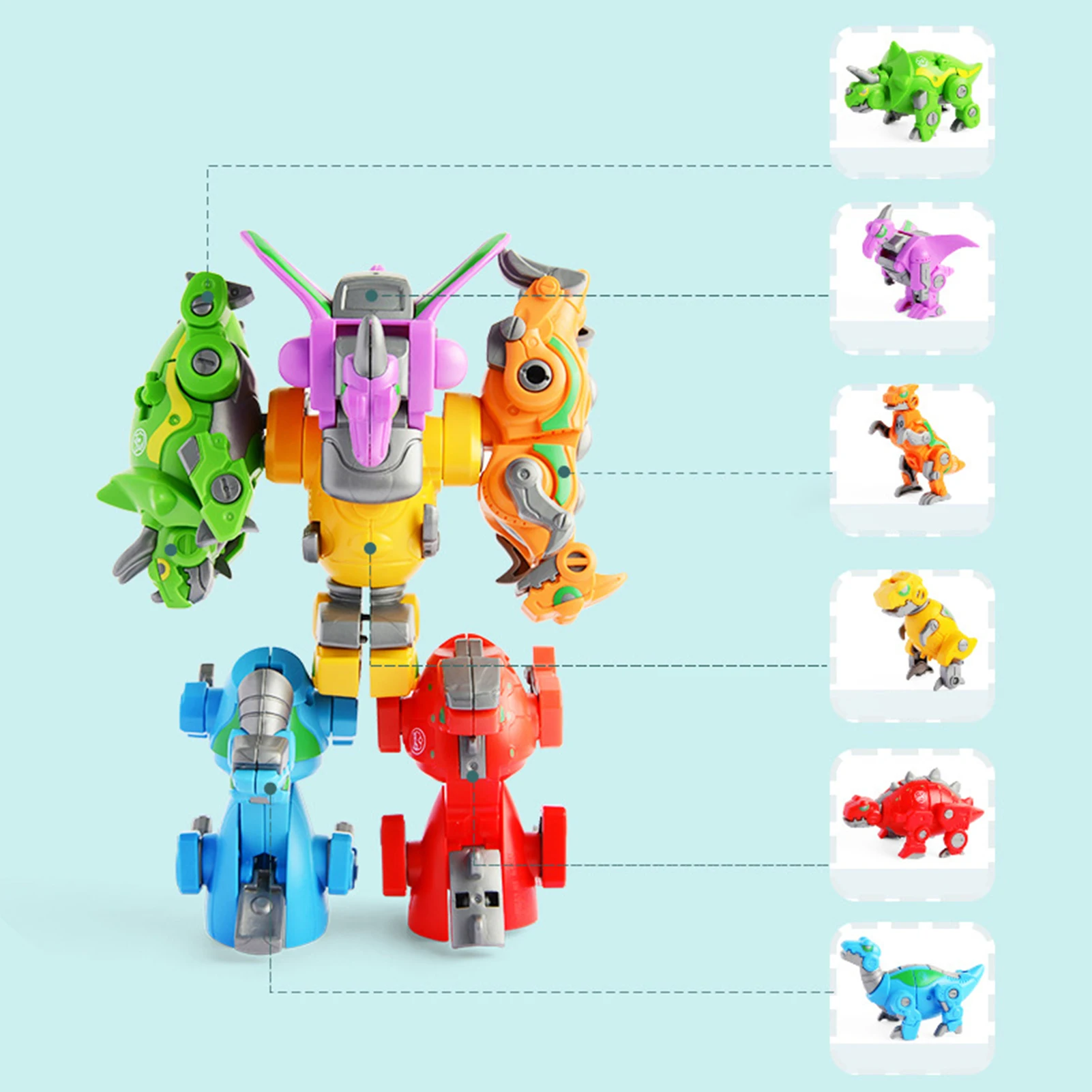 6 pçs montagem dinossauro deformação conjunto brinquedos para crianças mecha robô transformação modelo kits crianças meninos brinquedos educativos presente