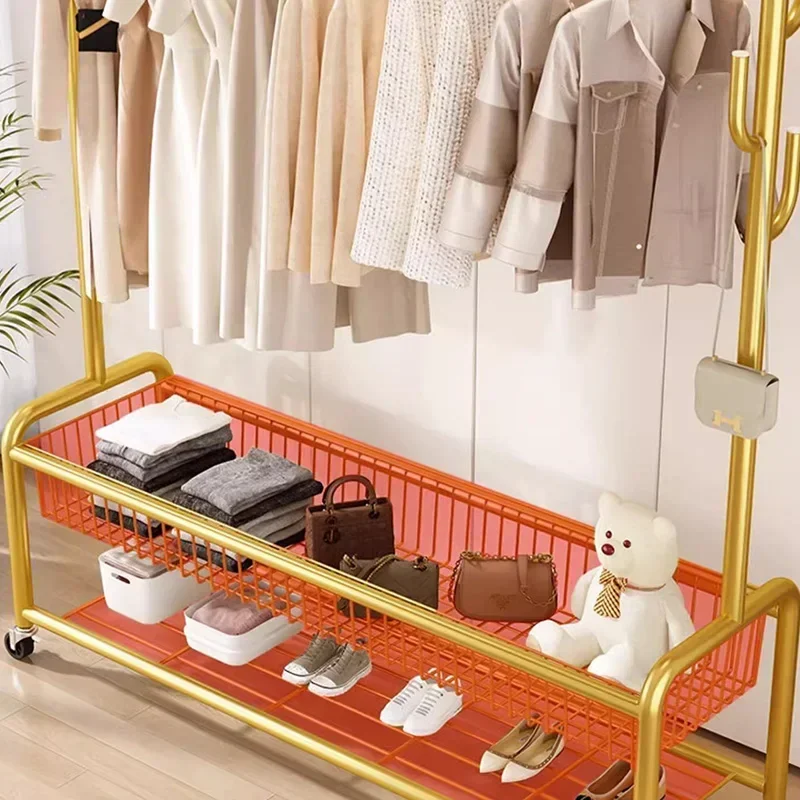 Portable Metal Clothes Rack, Golden Prateleiras De Armazenamento, Prateleiras De Quarto, Sapato Coat Rack, Nordic Modern Clothing Store Móveis