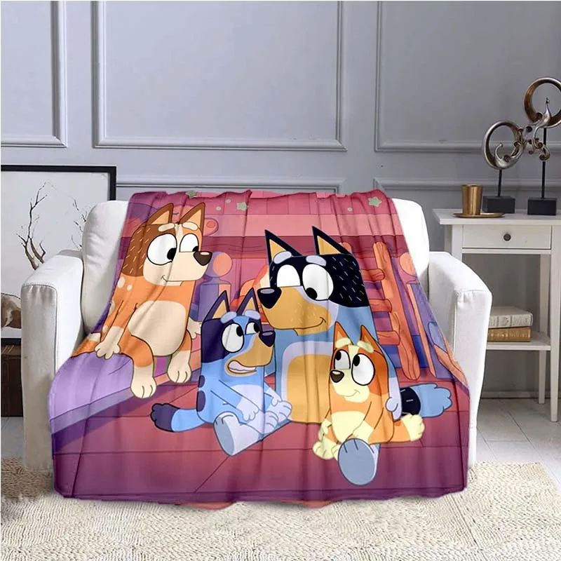 Cartoon card loves B-bluey puppy family soft warm thin blanket Flannel Portable Comfortable Warm Blanket throw blanket