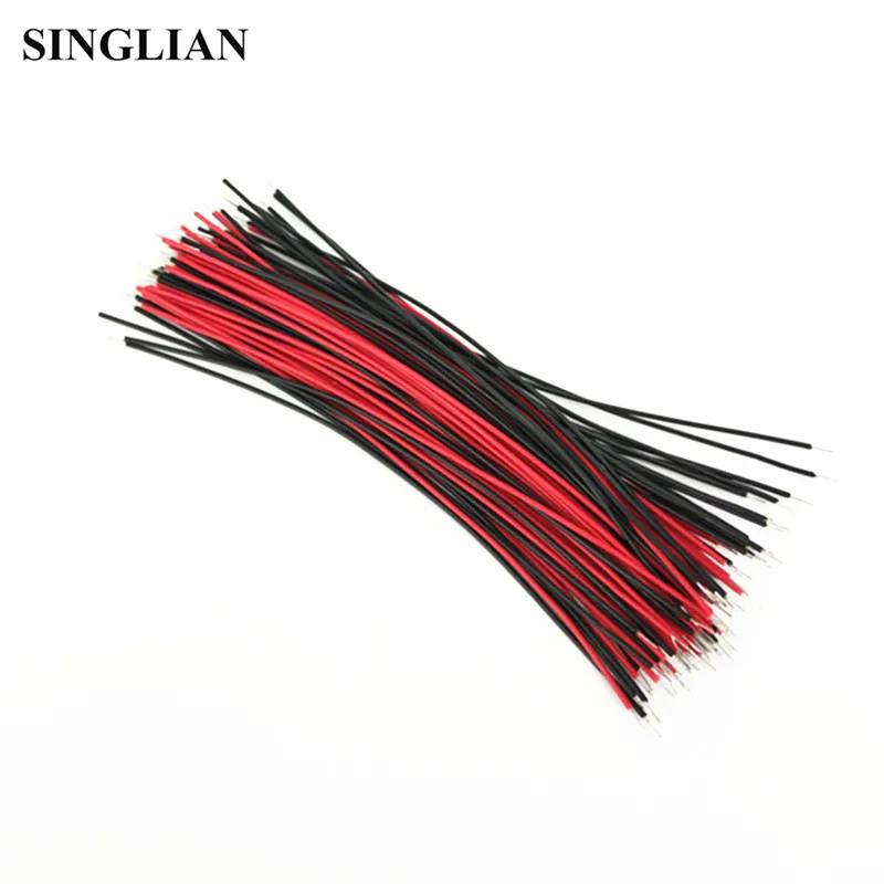 100pcs/lot Double Head Tinned 5/0.8 Conductor Thin Wire 100mm Welding Wire Connecting Wire Jumper Cable Black+Red Each 50pcs