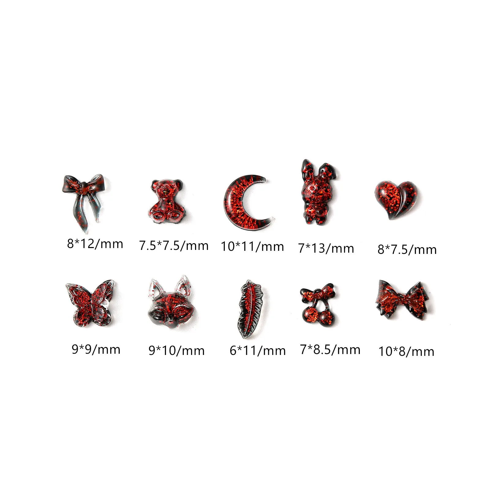 20PCS 3D Halloween Blood Red Nail Charms Parts Bulk Bow Moon Love Nail Art Accessories DIY Nail Art Decoration Design Supplies