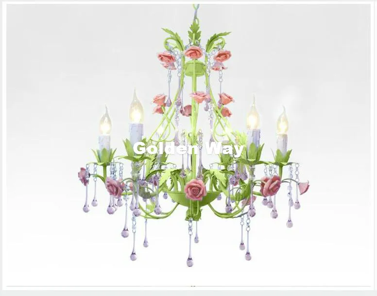 Green European Chandelier lamp Lustre Light 6L/8L Sizes Pink Rose Flower Chandelier Light Fixture E14 Decoration Chandelier image 5