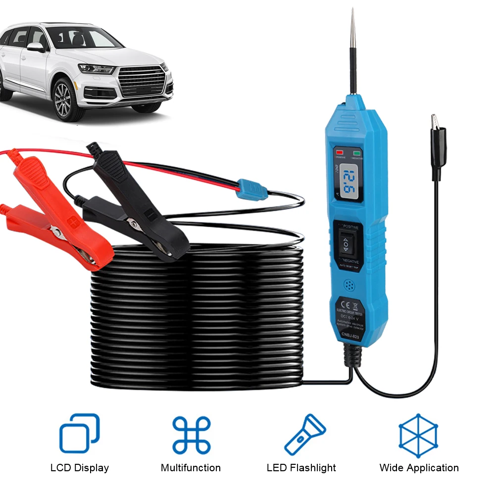 Car Electrical System Tester Auto Accessories Diagnostic Tool Voltage Test Probe Pen 12V/24V Digital LCD Display Multifunctional