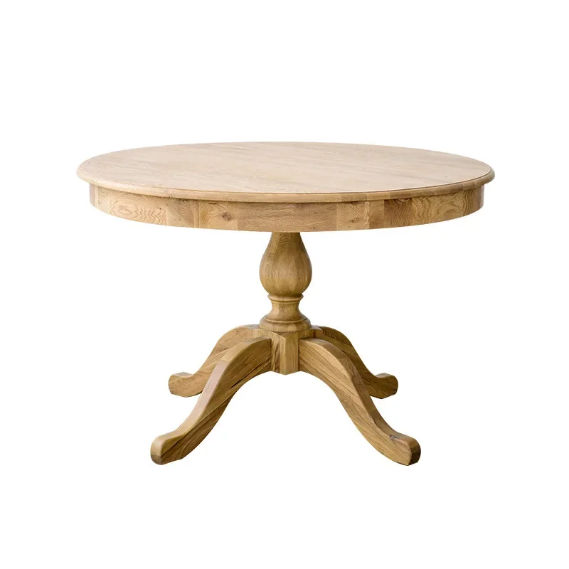 

North American rural retro solid wood round dining table, Nordic French all-oak household logs make