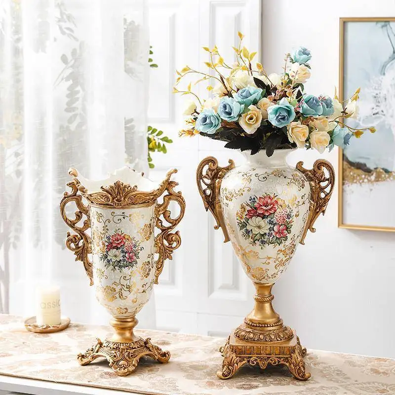 

Tabletop ornament white retro flower arrangement resin vase bookshelf TV cabinet creative home decoration