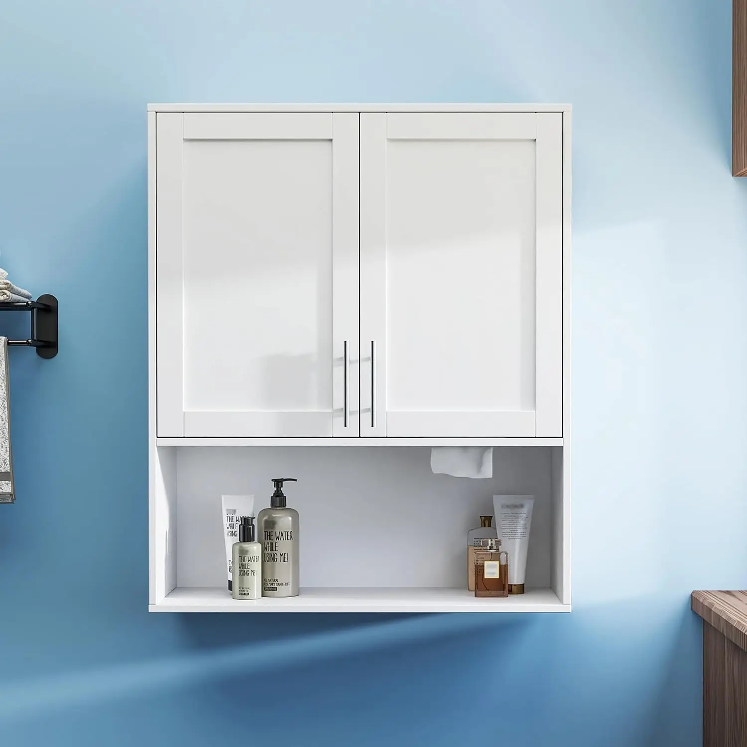 Wall Mount Bathroom Cabinet with Mirror & Tissue Slot, Adjustable Shelf Organizer for Toilet Laundry Kitchen, White, Customized