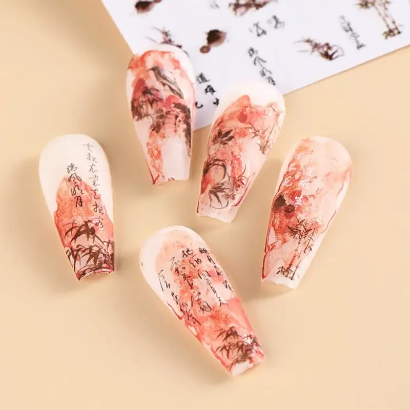 Adesivo de unha de personagem chinês, folha de flor de tinta para unhas, letras em inglês, decalque japonês, acessório de design de manicure glcs153