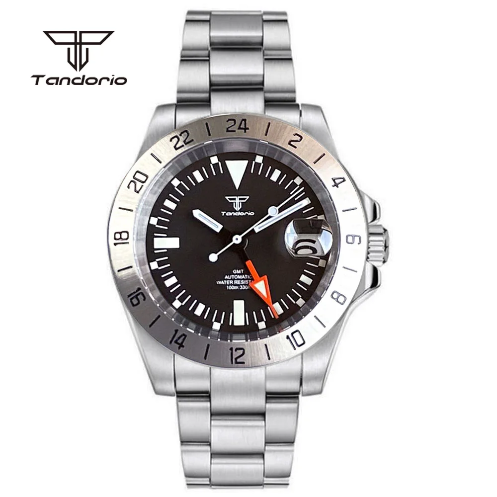 

Tandorio NH34 Automatic 39mm Stainless Steel Mechanical GMT Men's Watch 24H Fixed Bezel Sapphire Sports Watches Date Glide Clasp