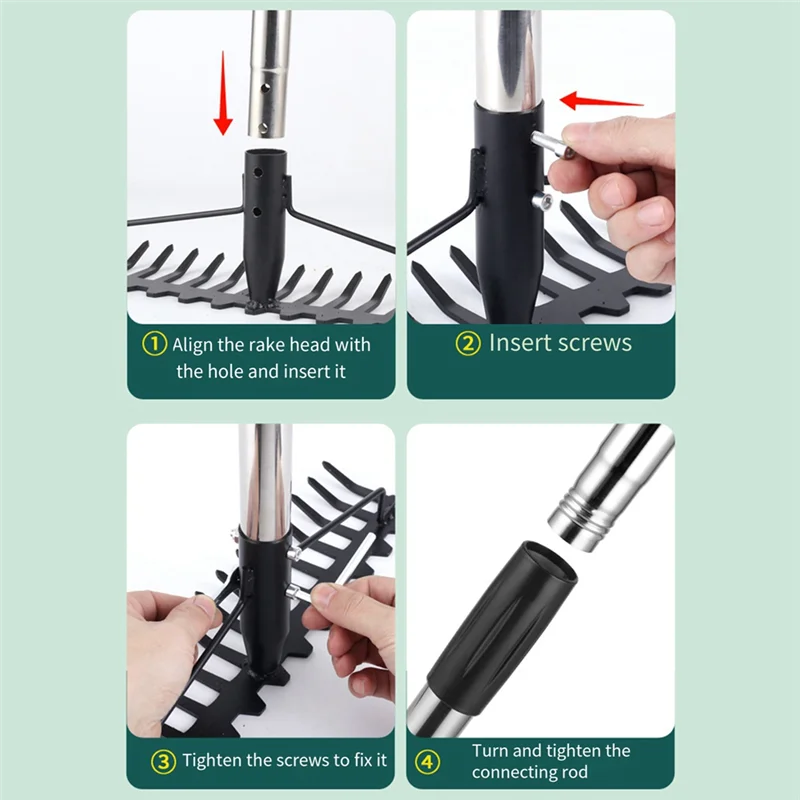 

A83I-Bow Rake Heavy Duty Garden Rake 17 Steel Tines Metal Head Rake Tool For Loosening Soil Gathering Leaf Leveling Lawn