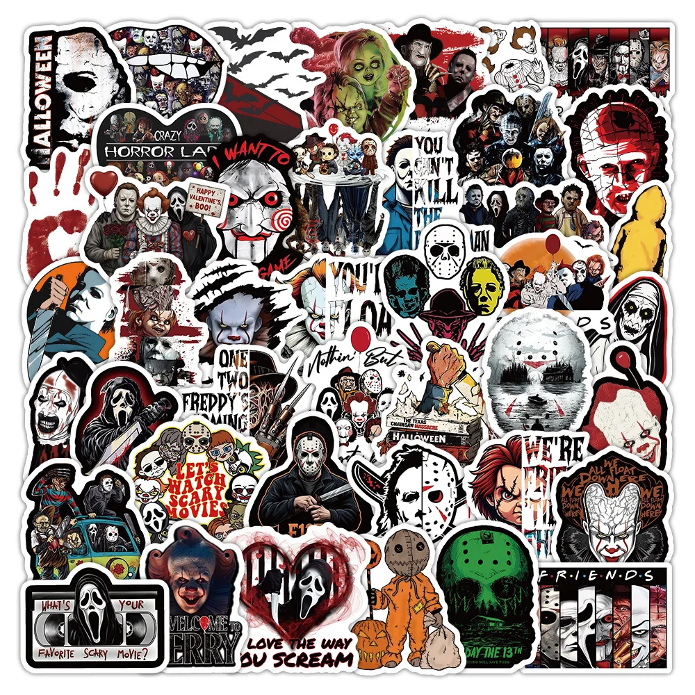 50PCS Halloween Horror Character Stickers Horror Atmosphere Decoration Graffiti Water Cup Waterproof Stickers