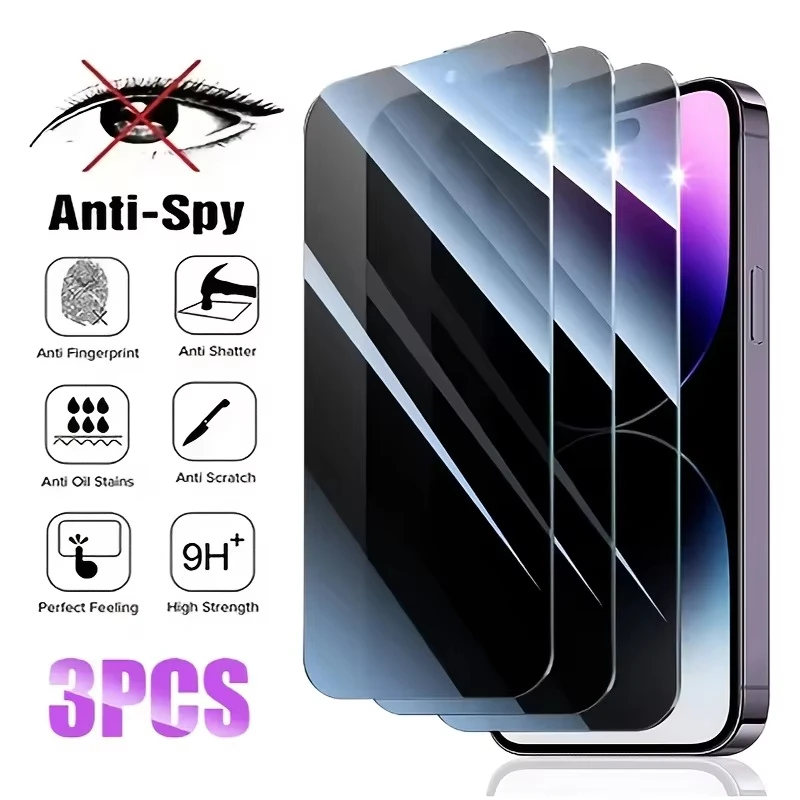 

3Pcs Anti-Spy Screen Protectors For iPhone 17 16 15 Pro Max Privacy Tempered Glass For iPhone 13 14 Plus 11 Air 16e XR XS 7 8 SE