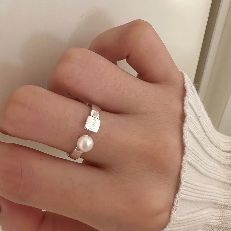 XIYANIKE Luck Letter Pearl Cuff Finger Rings For Women Girl Elegant Fashion New Jewelry Lady Gift Party Wedding anillos mujer