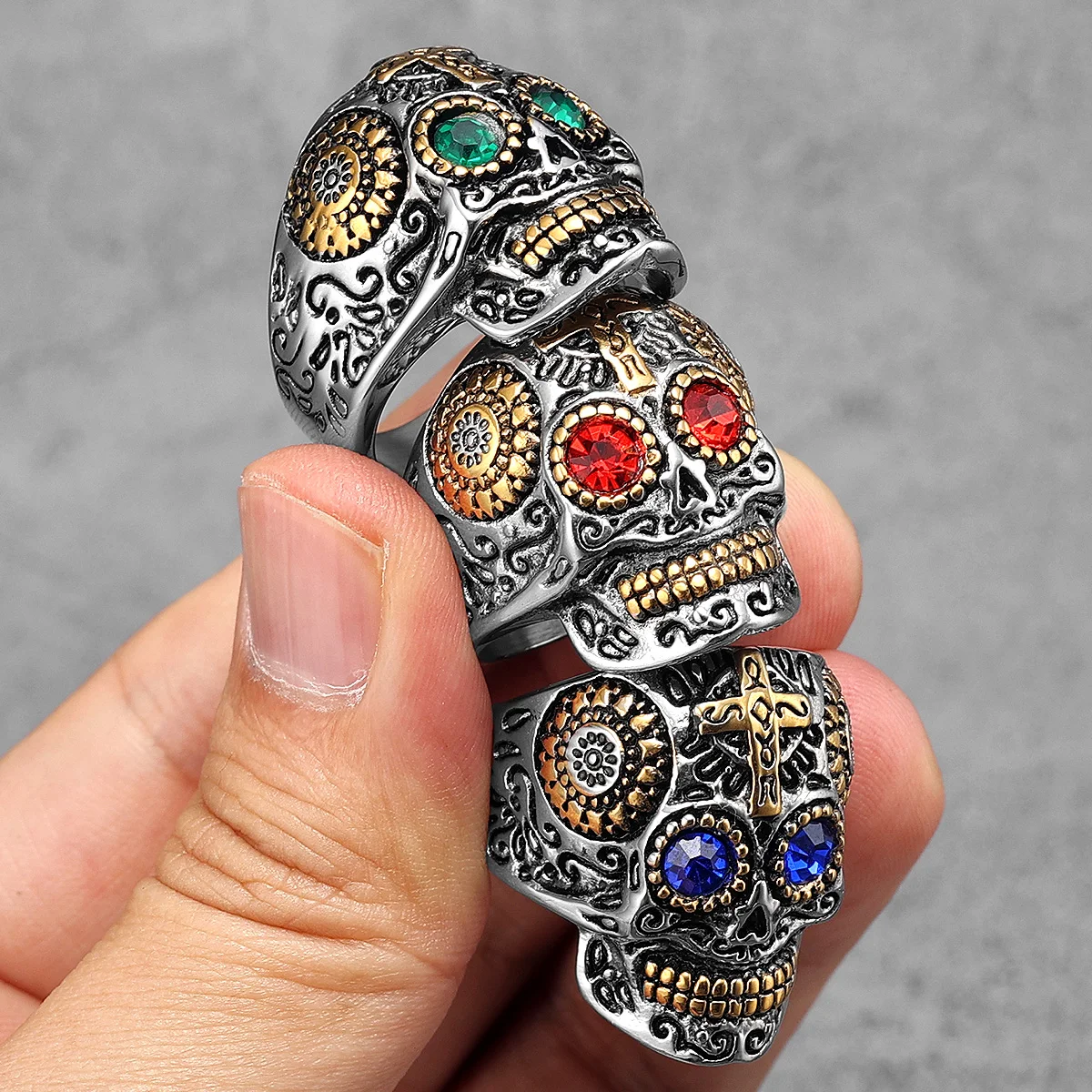 316L Stainless Steel Skull Gothic Religious Cross Man Men Rings Punk Rock Gothic For Biker Male Boy Jewelry Accessories Gift