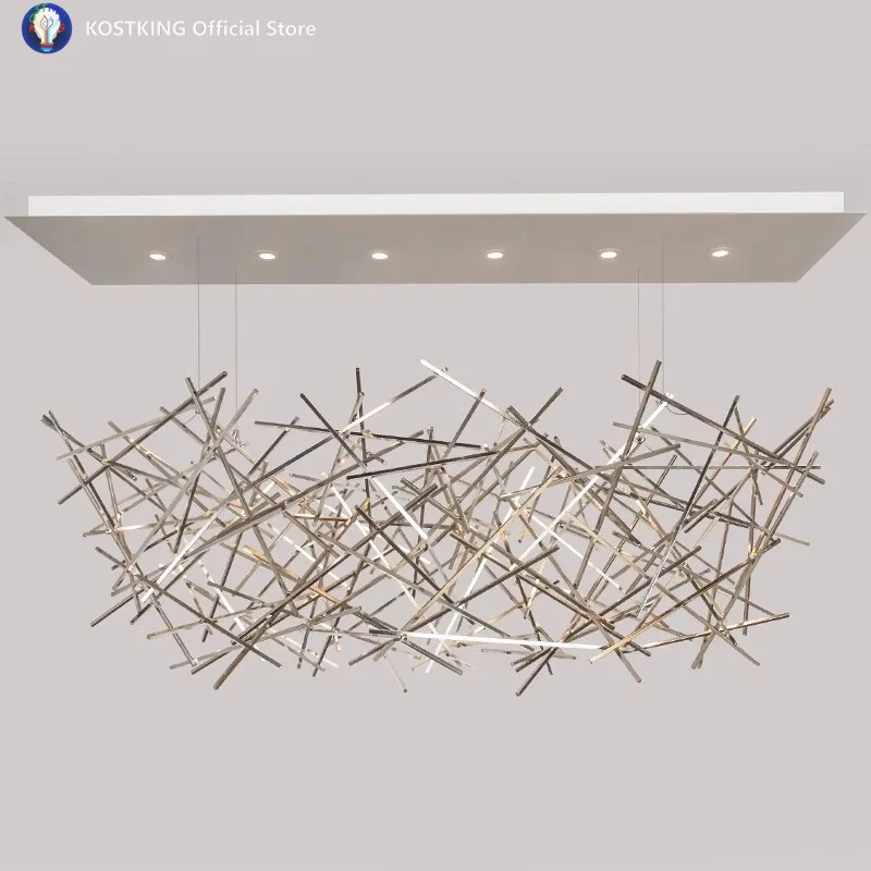Postmodern creative restaurant chandelier, long dining table, bar counter chandelier, designer line crossover light