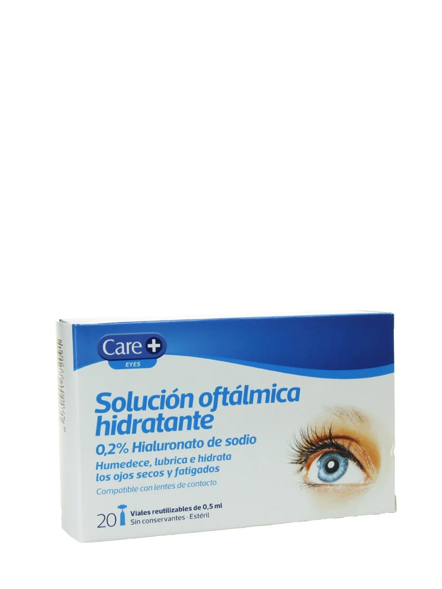 Care + Ophthalmic Solution 0.2% Sodium Hyaluronate 20 Vials of 0.5 ml-Moistens, Hydrates and Lubricates Dry and Tary Eyes compatible with Preservative-Free and Sterile Contact Lenses