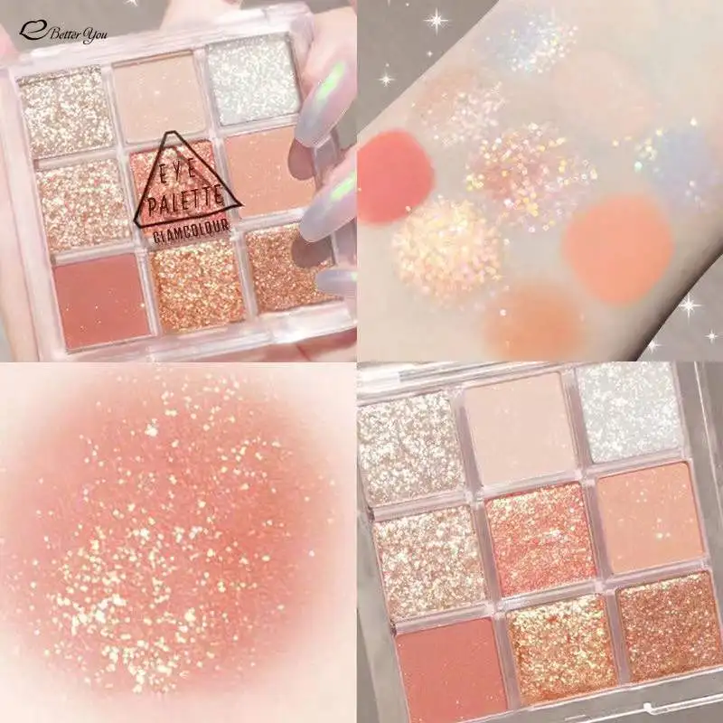 9 Kleur Oogschaduw Palet Rose Roze Kleur Pearly Matte Glitter Oogschaduw Pallete Shiny Oogschaduw Pigmenten Makeup Oogschaduw